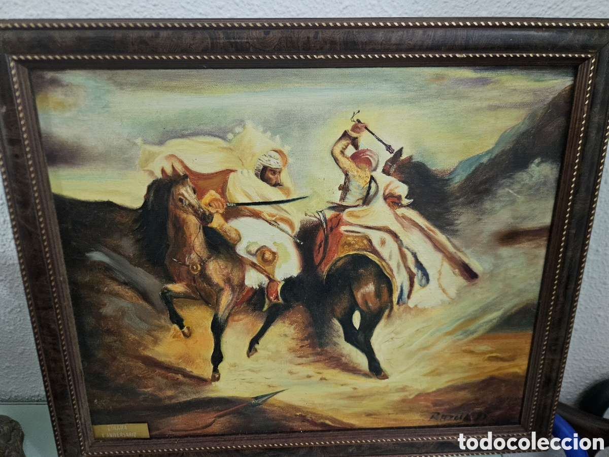 Arte: &Oacute;leo sobre lienzo - Versi&oacute;n de obra cl&aacute;sica orientalista firmado Razua - Bastidor Lienzos Levante