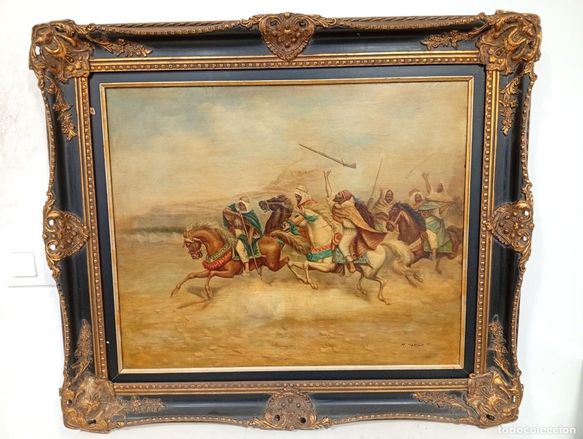Art: Jinetes a &aacute;rabes a caballo - M.Mari&oacute;n - finales siglo XIX - 80 x 70 cm