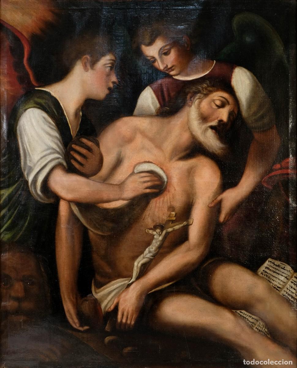 Arte: ESCUELA COLONIAL SIGLO XVII. &Oacute;leo sobre lienzo &rdquo;San Jer&oacute;nimo&rdquo;.