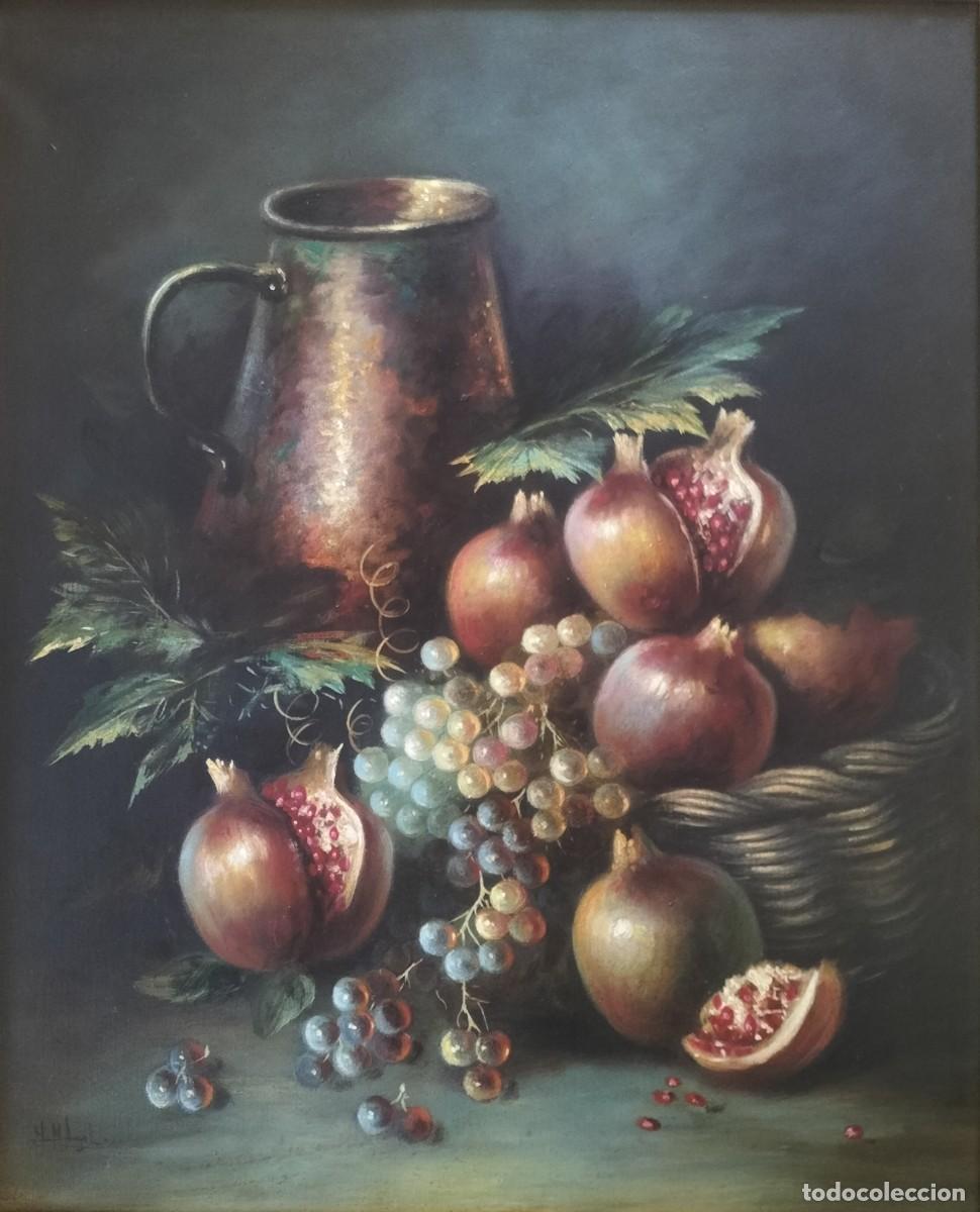 Arte: &Oacute;leo sobre Lienzo - Bodeg&oacute;n Barroco - J. M. Angulo (Esc. Cordobesa c. 1988)