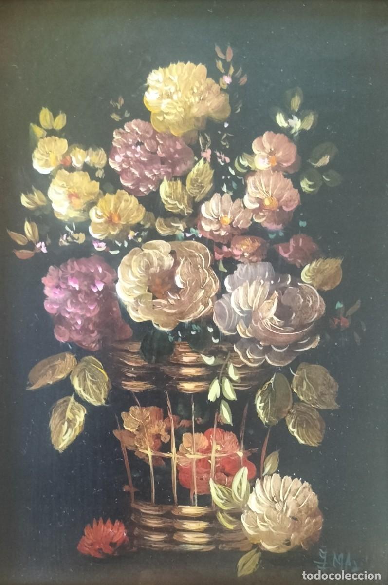 Arte: Pareja &Oacute;leo sobre Cobre formato peque&ntilde;o &ndash; Floreros Barrocos - J. M. Angulo (Esc. Cordobesa c. 1988)