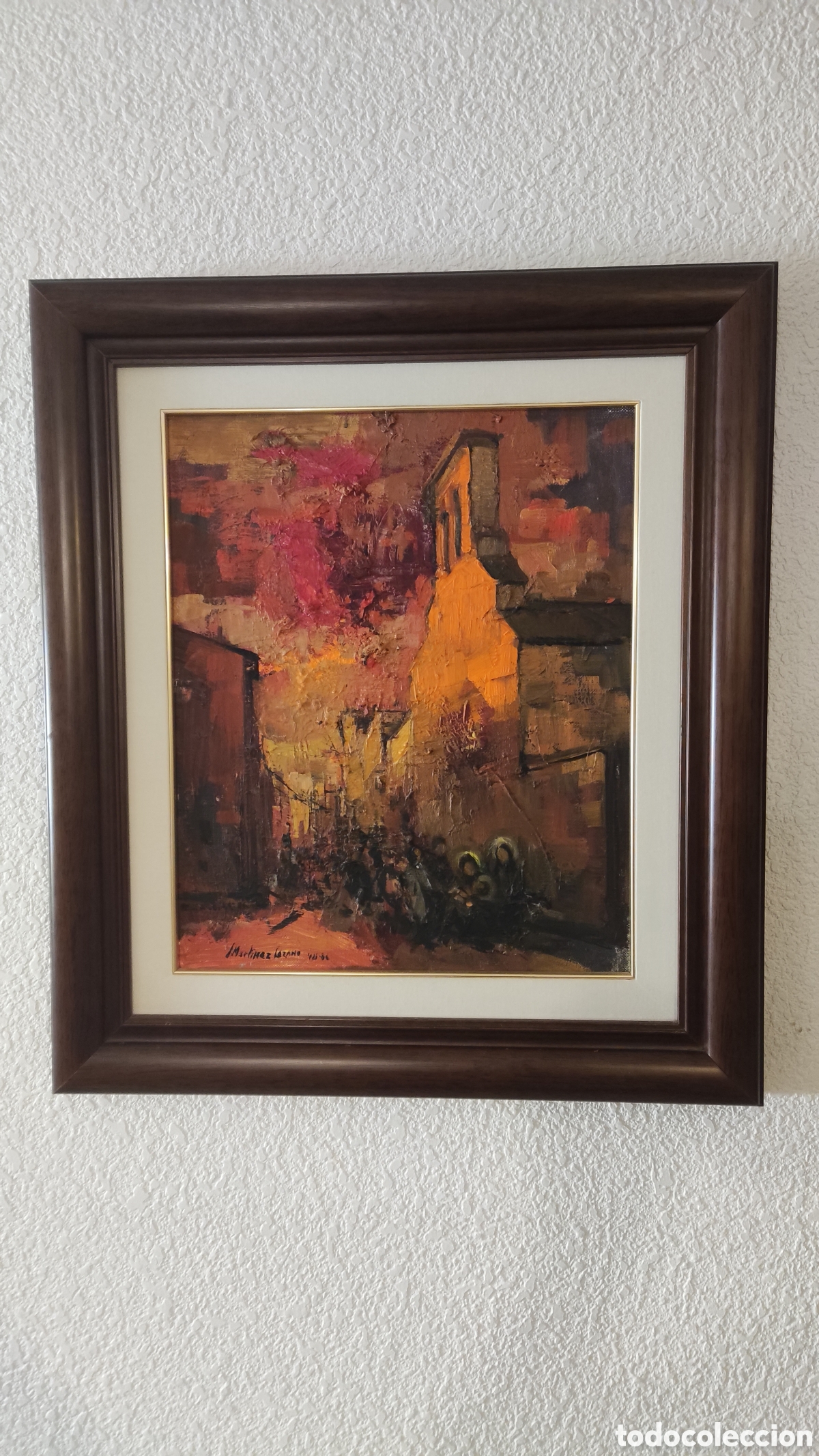 Arte: &Oacute;leo sobre lienzo J. Mart&iacute;nez Lozano, 1966. Calle con Sagrada Familia (Virgen, San Jos&eacute; y el Ni&ntilde;o),