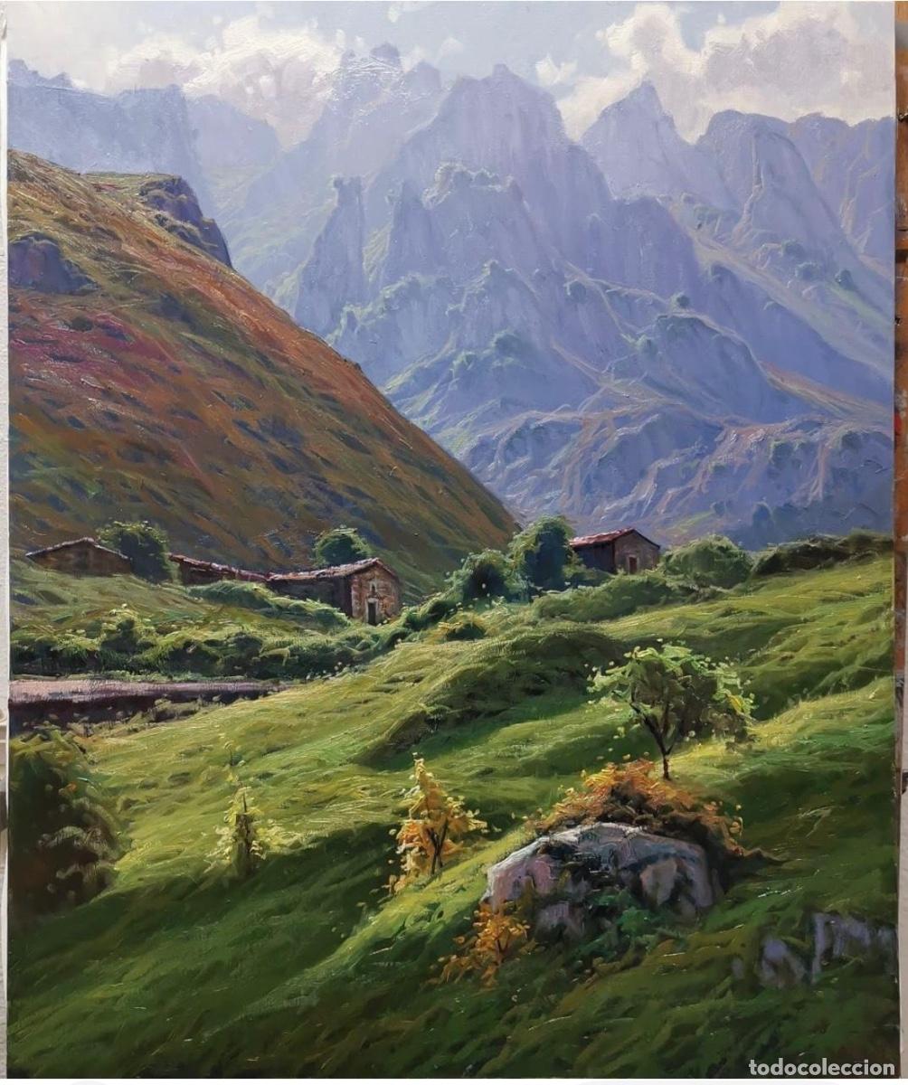 Arte: Maravilloso, paisaje, picos de Europa firmado