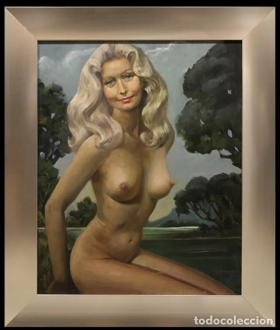 Arte: Magn&iacute;fico desnudo de mujer rubia - Escuela francesa (C. 1950)