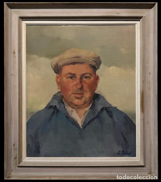 Arte: Magn&iacute;fico retrato de marinero con boina - Escuela francesa (C. 1930)