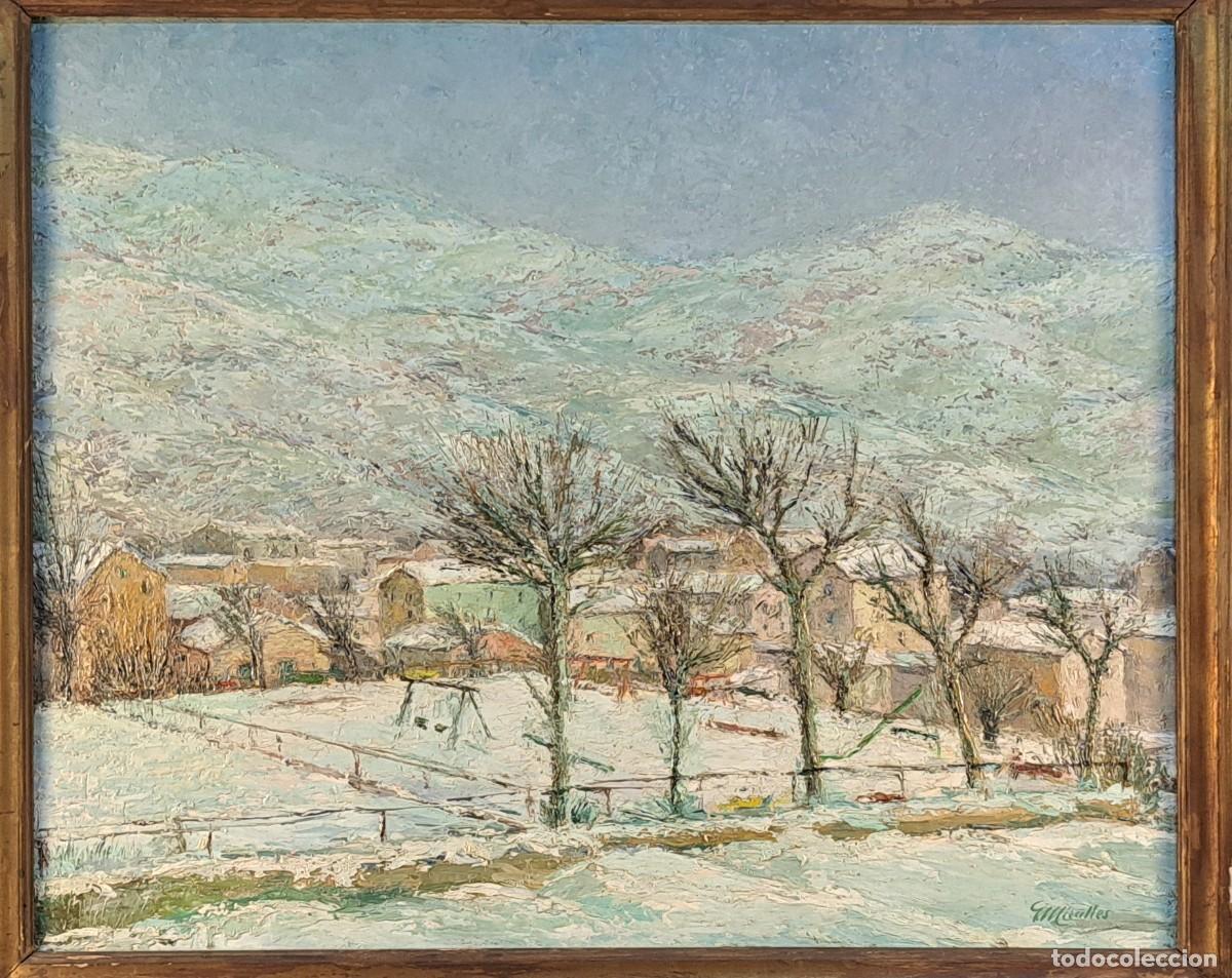 Arte: Vicen&ccedil; Miralles Gacia (1912-1993). &Oacute;leo sobre tabla. Paisaje nevado