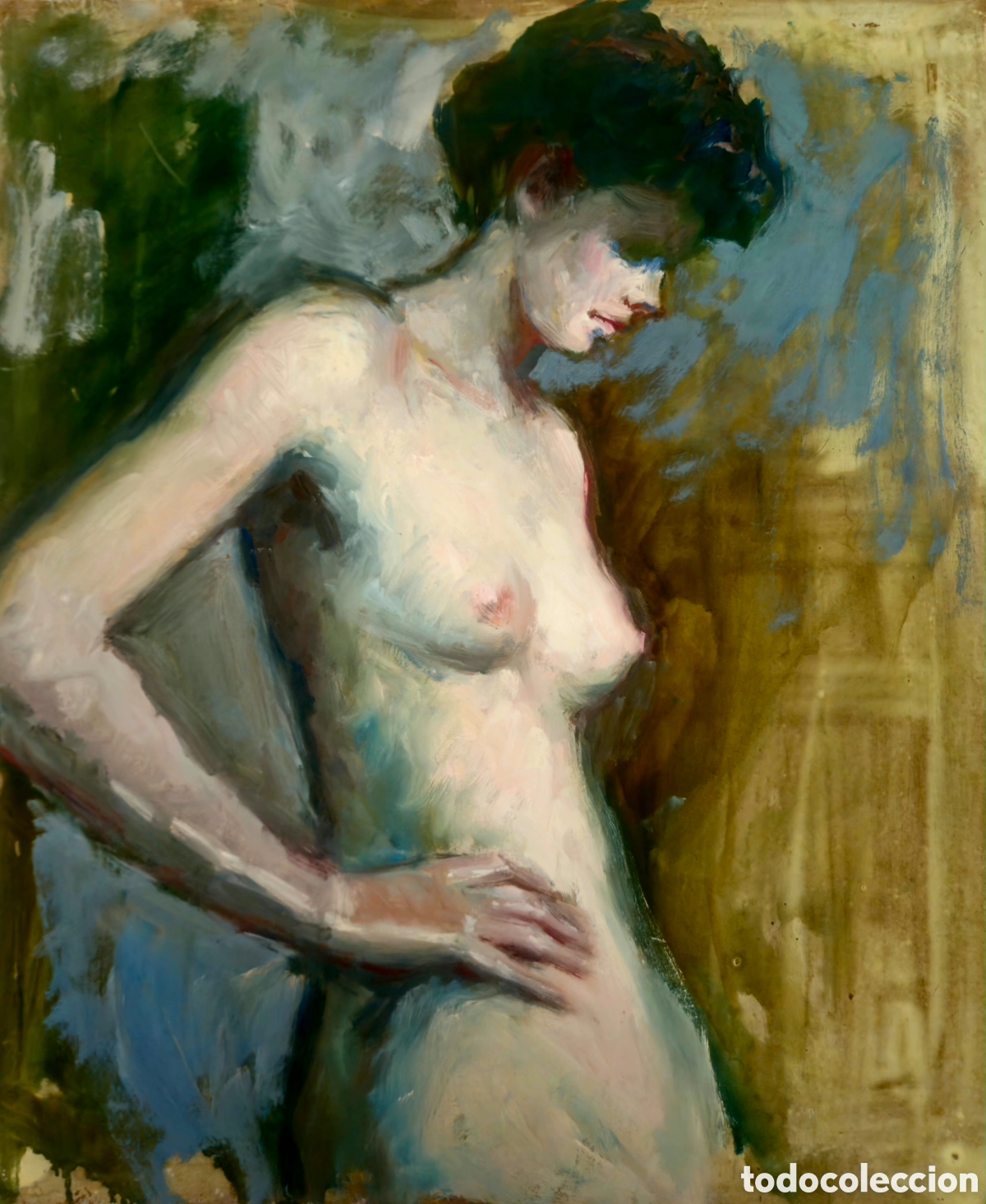 Arte: Jose Guevara (M&aacute;laga 1930-2017) previos pintura desnudo femenino, sin firma.