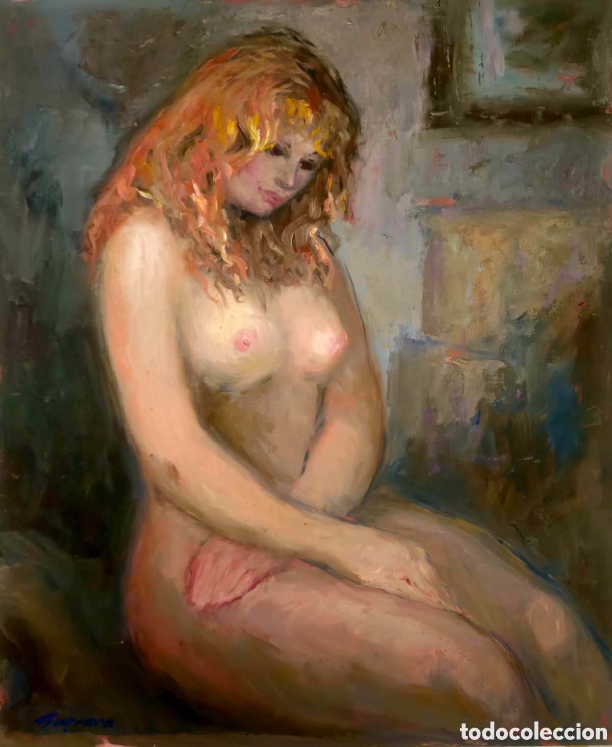 Arte: Jos&eacute; Guevara (M&aacute;laga 1930-2017) preciosa pintura desnudo femenino, firmado.