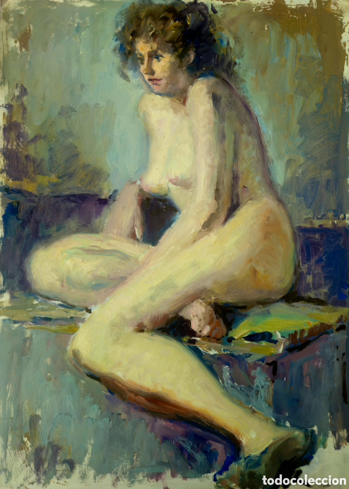 Arte: Jos&eacute; Guevara (M&aacute;laga 1930-2017) interesante pintura original desnudo femenino, sin firma.