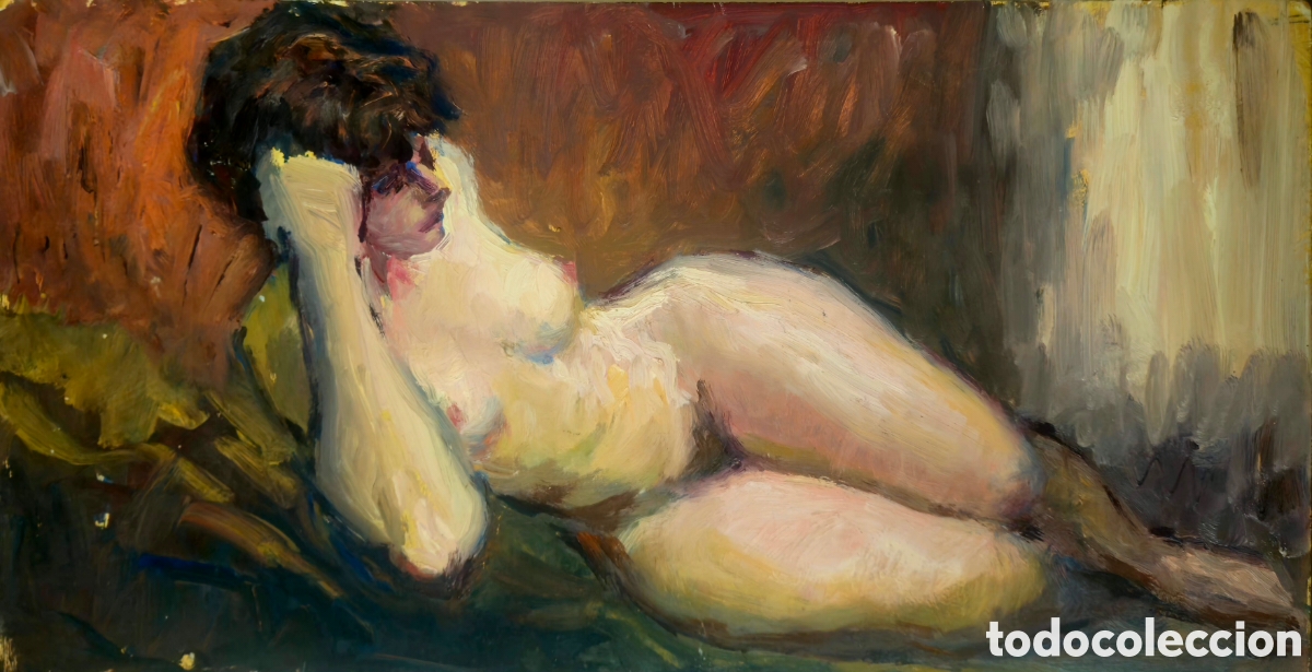 Arte: Jos&eacute; Guevara (M&aacute;laga 1930-2017) pintura original desnudo femenino, sin firma.