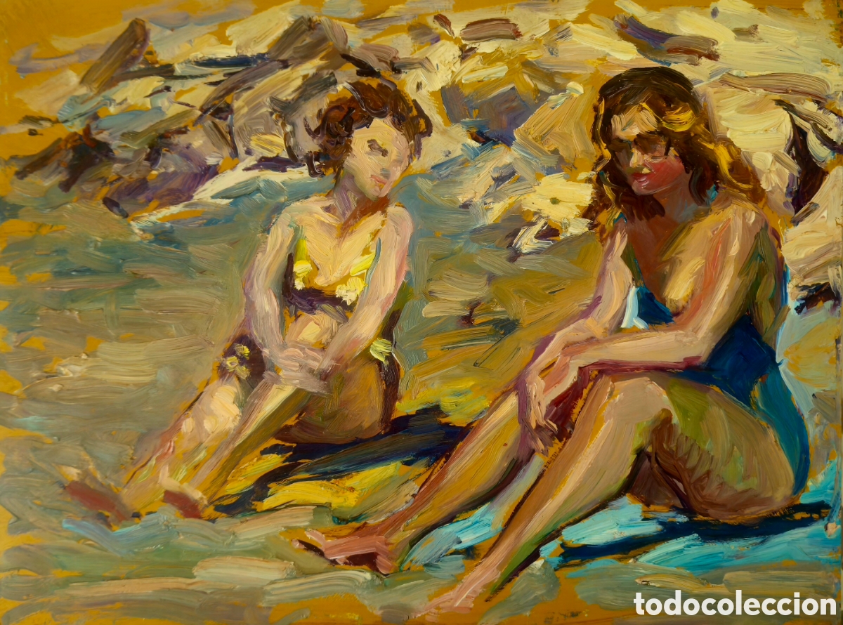 Art: Jos&eacute; Guevara (M&aacute;laga 1930-2017) pintura apunte playa, sin firmar.