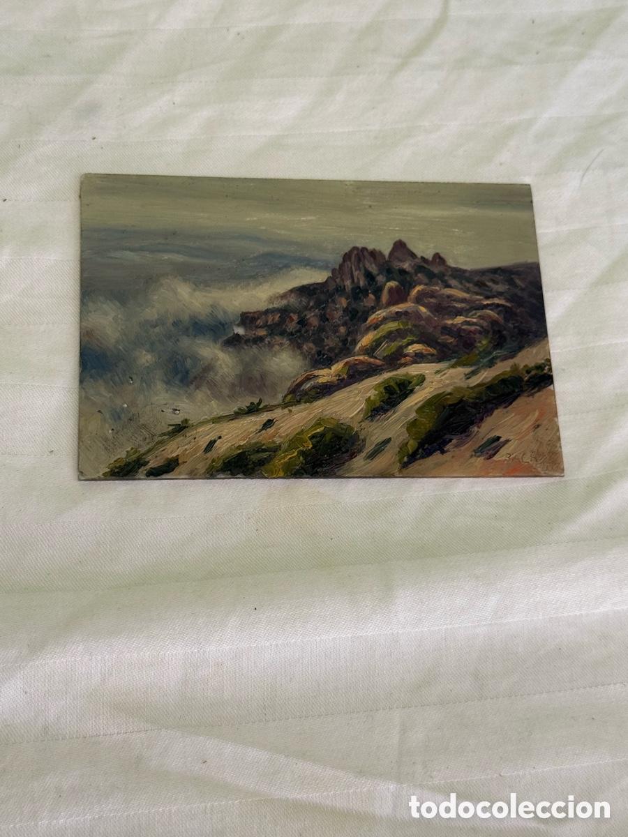 Arte: &Oacute;leo sobre cristal firmado &ndash; Paisaje monta&ntilde;oso &ndash; Siglo XX &ndash; Colecci&oacute;n Arturo Cabezas Mart&iacute;nez