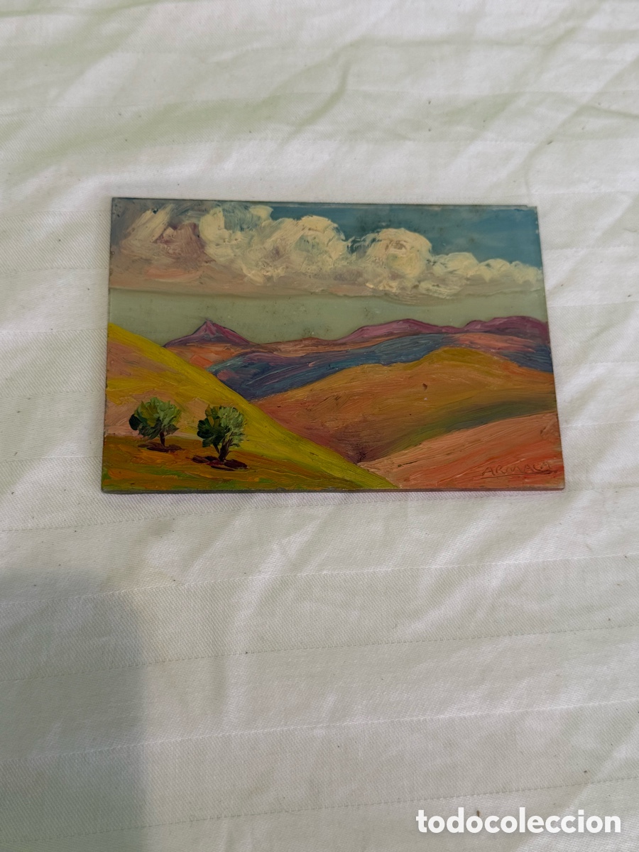Arte: &Oacute;leo sobre cristal firmado ARMACA &ndash; Paisaje monta&ntilde;oso &ndash; Siglo XX &ndash; Colecci&oacute;n Arturo Cabezas Mart&iacute;nez