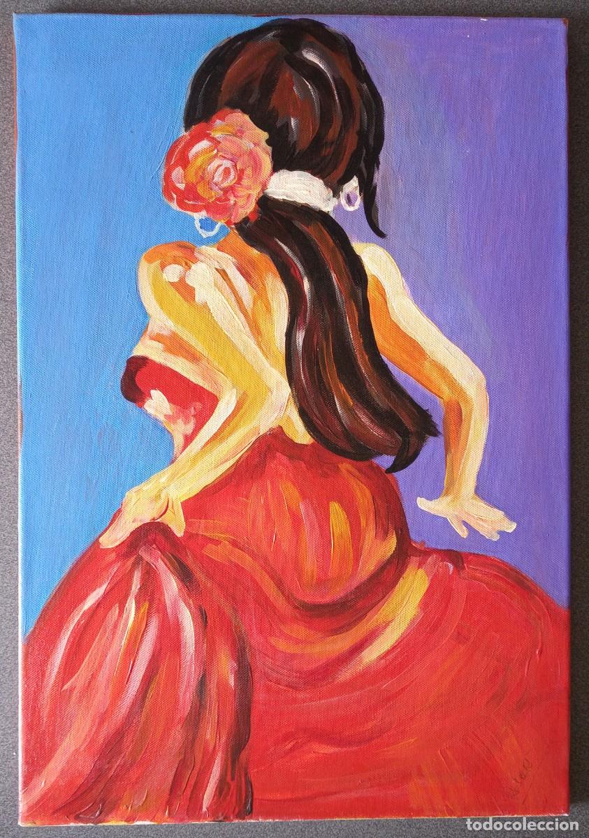 Arte: Cuadro acrilico sobre lienzo bailaora flamenca