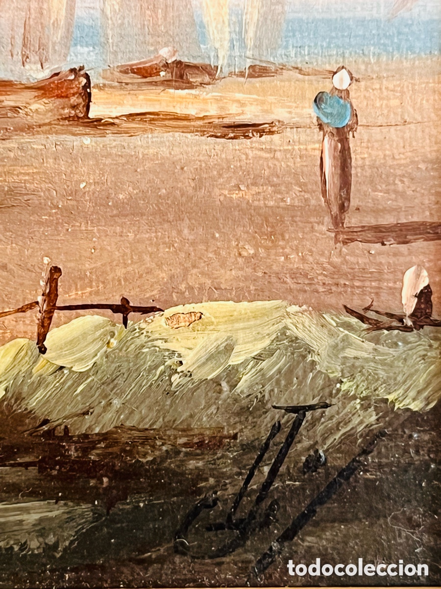 Arte: Cuadro antiguo &oacute;leo sobre lienzo: Barcos - Foto 6