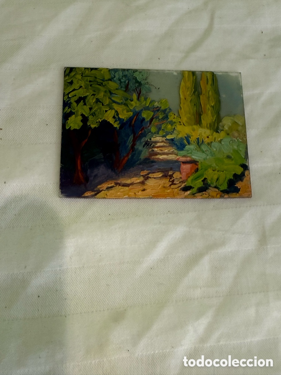 Arte: &Oacute;leo sobre cristal &ndash; Jard&iacute;n con escalinata &ndash; Siglo XX &ndash; Colecci&oacute;n Arturo Cabezas Mart&iacute;nez