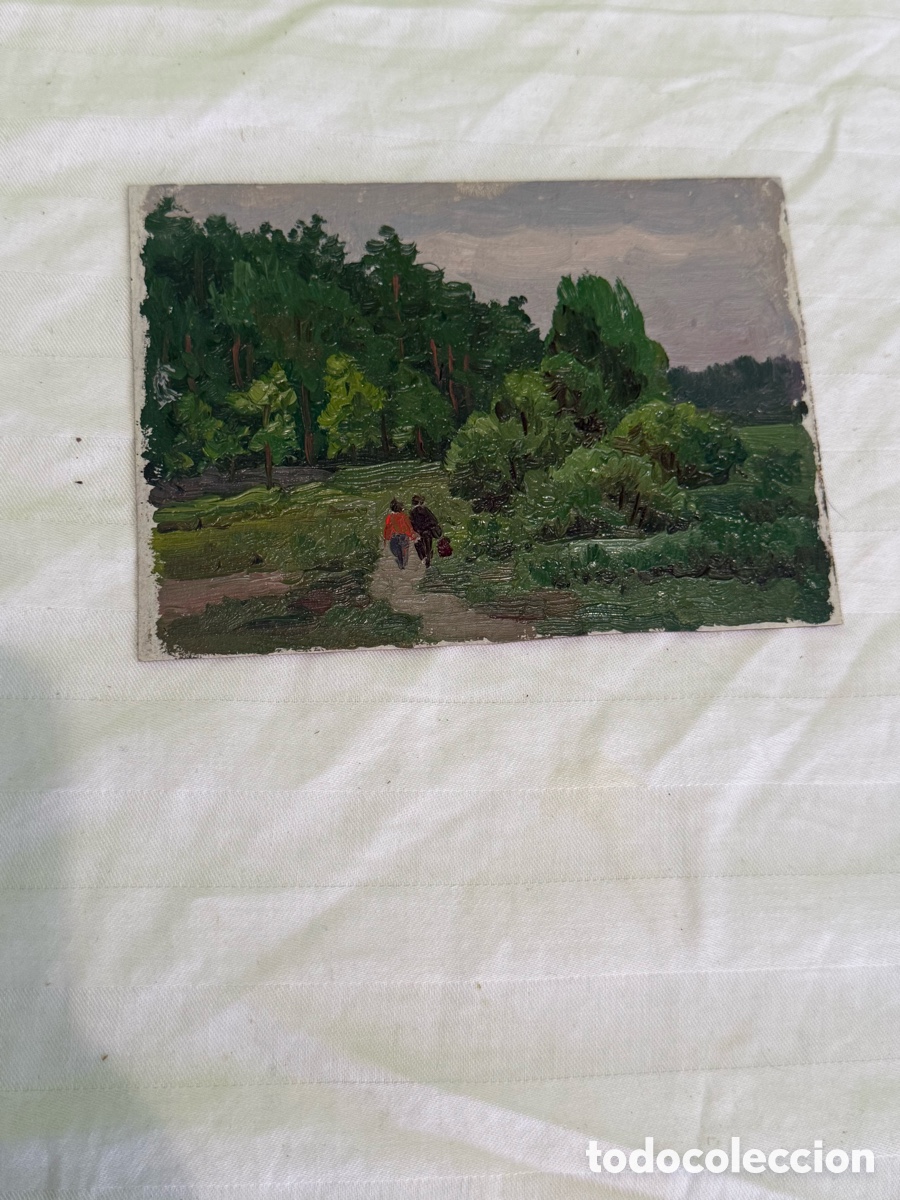 Arte: &Oacute;leo sobre t&aacute;blex &ndash; Paisaje con figuras &ndash; Siglo XX &ndash; Colecci&oacute;n Arturo Cabezas Mart&iacute;nez