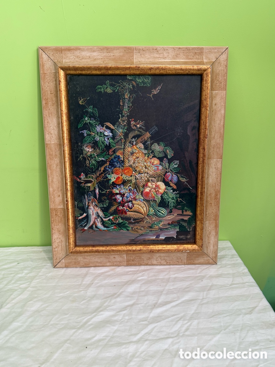 Arte: &Oacute;leo sobre lienzo firmado Jos&eacute; Hern&aacute;ndez &ndash; Bodeg&oacute;n de caza y frutas &ndash; A&ntilde;o 2001