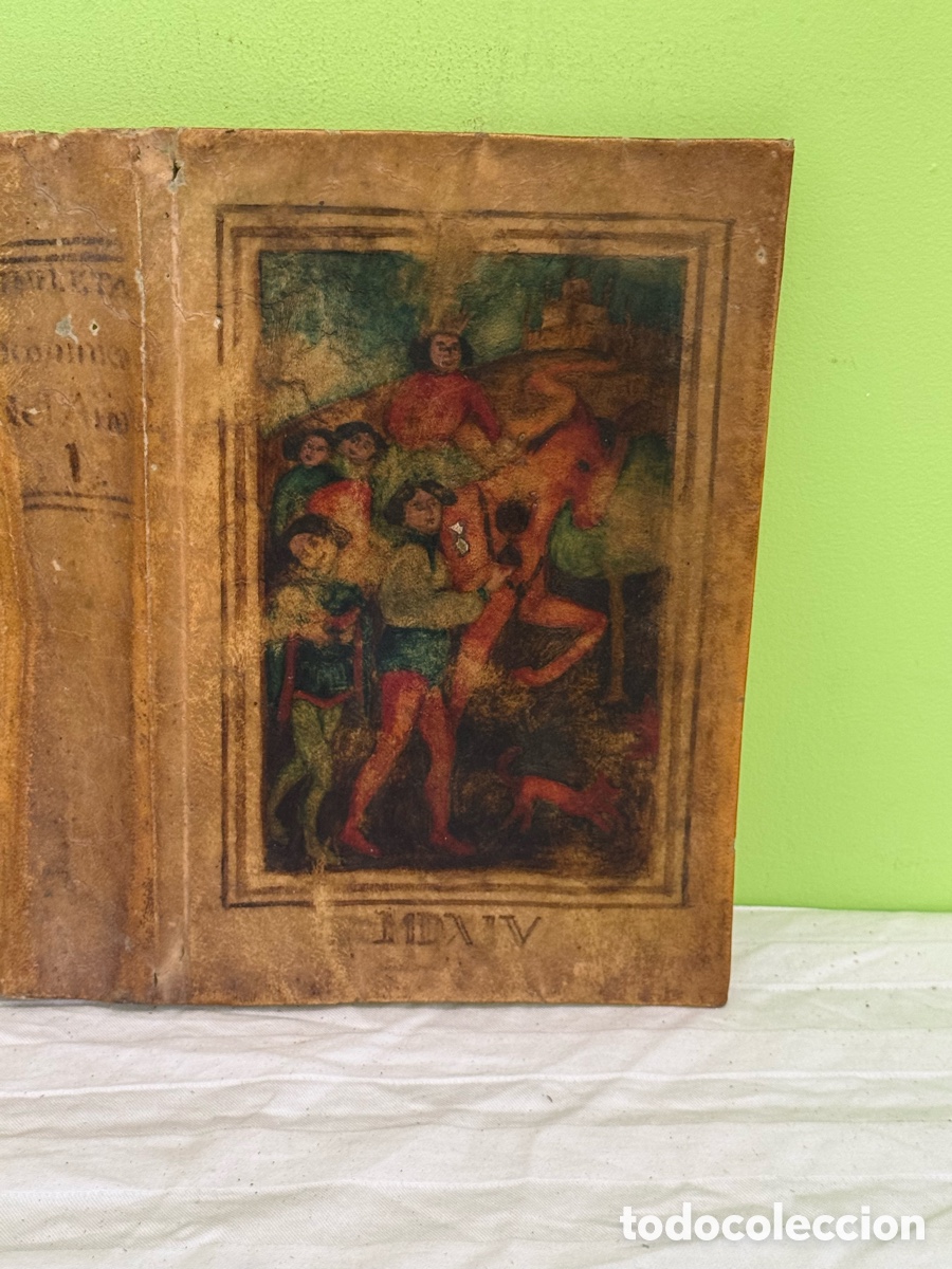 Arte: Antigua cubierta de pergamino pintada a mano &ndash; Escena hist&oacute;rica &ndash; Posible siglo XVII o anterior
