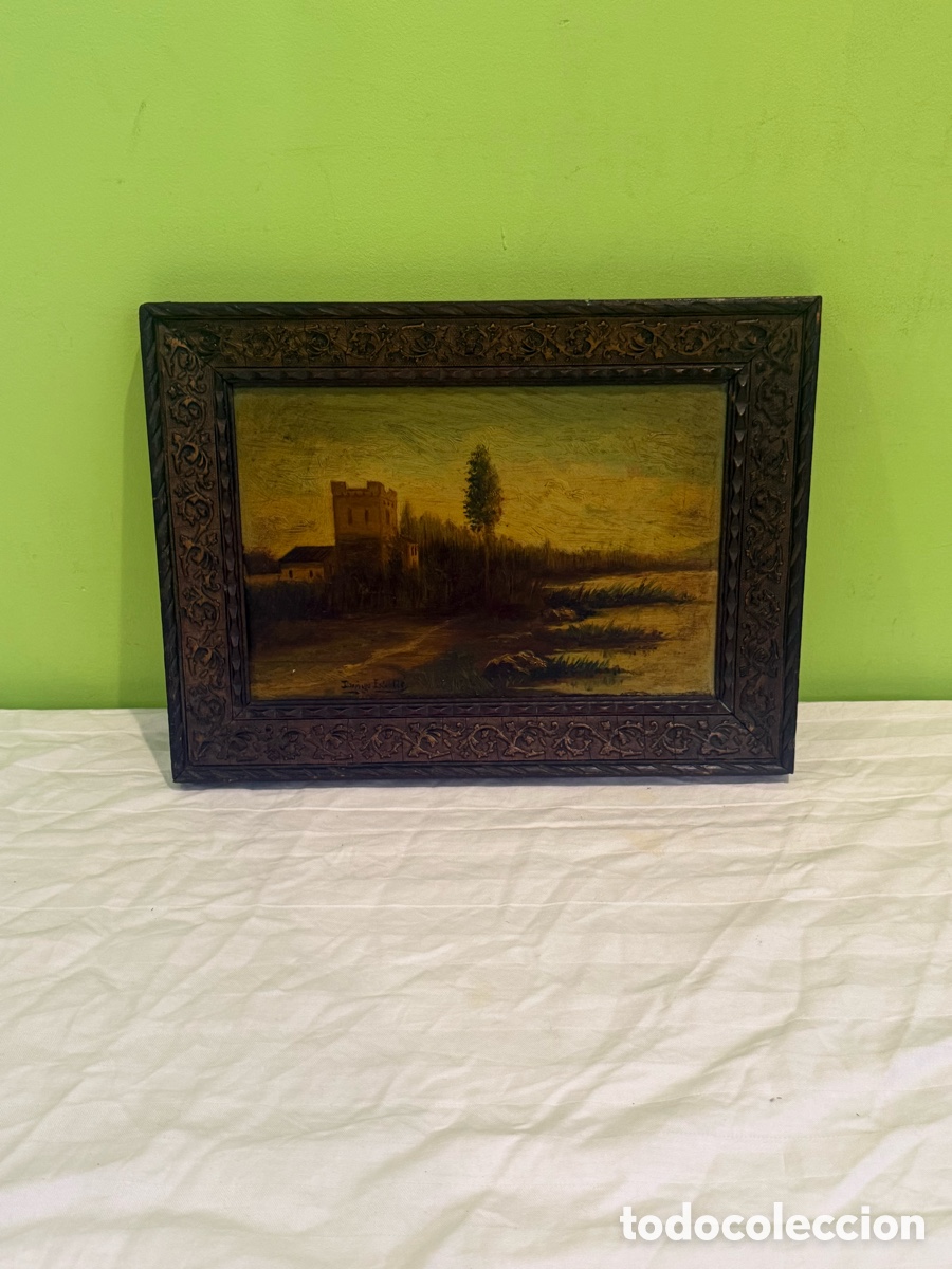 Arte: DOMINGO ESTUBLI&Eacute; PARTAG&Agrave;S &ndash; IMPORTANTE &Oacute;LEO SOBRE TABLA FIRMADO &ndash; SIGLO XIX &ndash; PAISAJE CON TORRE