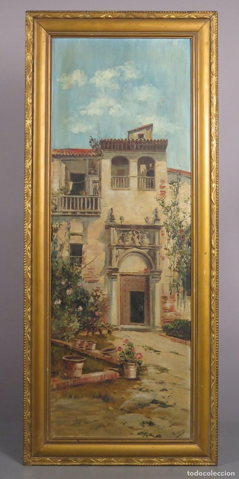 Arte: VISTA CASA NOBILIARIA. ESCUELA ANDALUZA. OLEO S/ LIENZO. SIGLO XIX. FIRMADO RIVERO