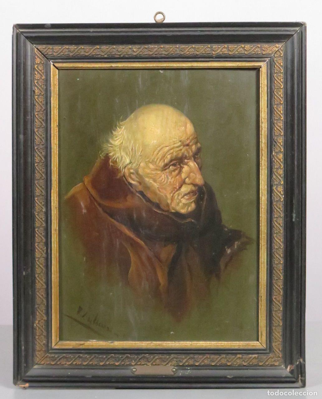 Arte: MONJE ANCIANO CAPUCHINO. OLEO S/ TABLA. FIRMADO MILLAN. HACIA 1890