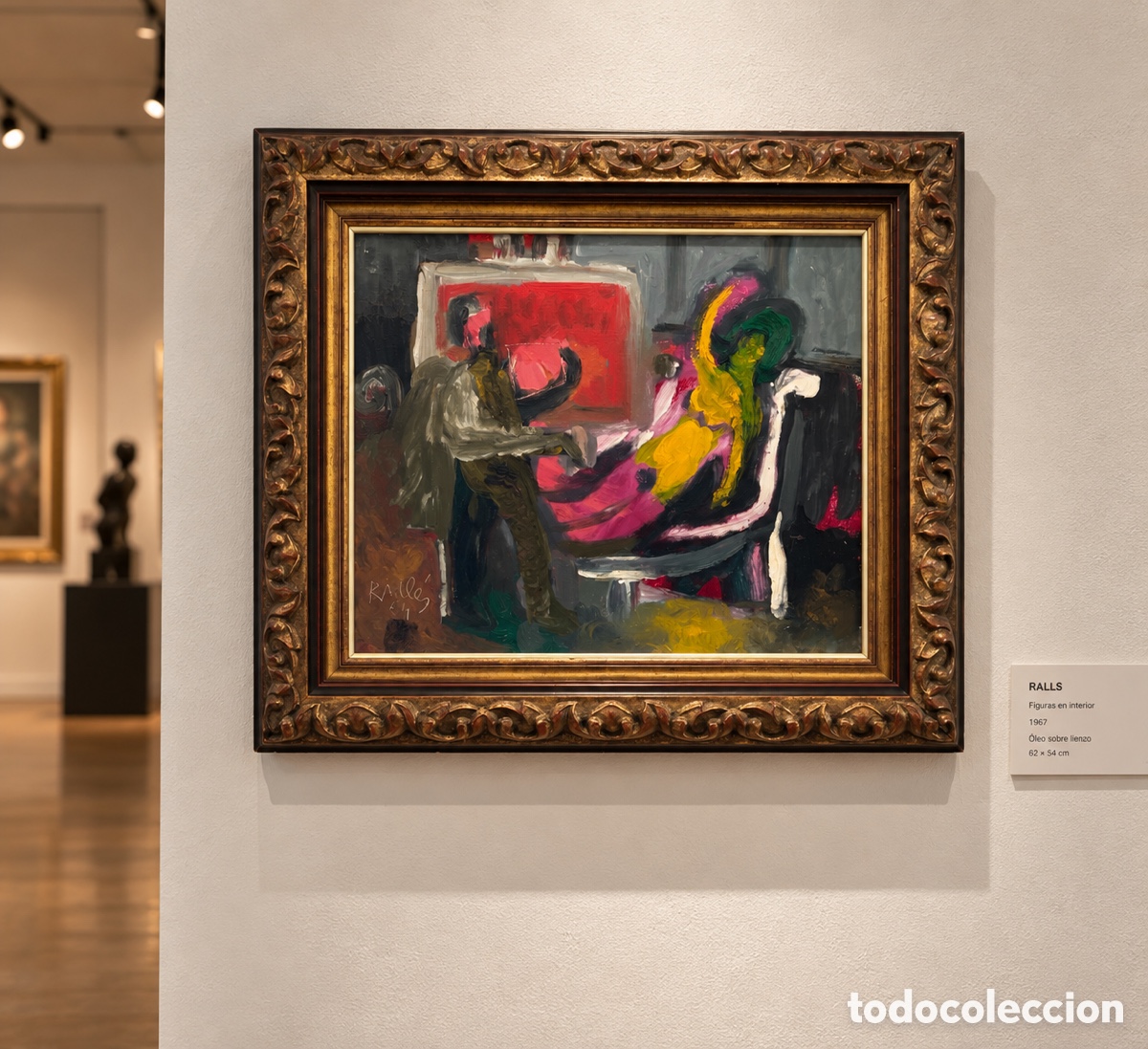 Arte: JOAN GARCIA RIPOLLES (Castell&oacute;n, 1932). El artista y la modelo. 1964. &Oacute;leo sobre lienzo. Firmado