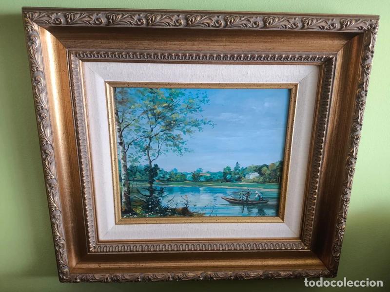 Arte: Cuadro paisaje lago con marco madera