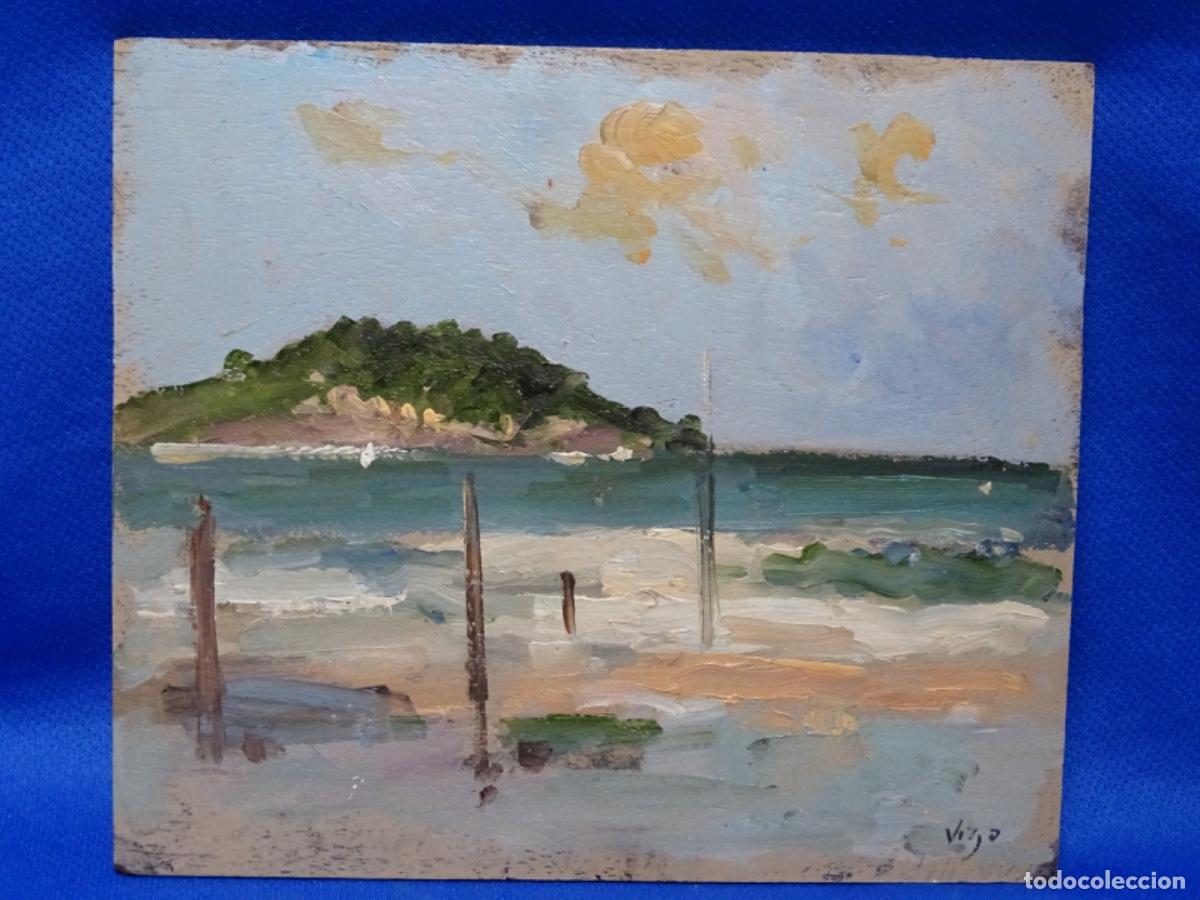 Kunst: ANTIGUO &Oacute;LEO SOBRE TABLA ANONIMO. FIRMADO VIGO. BUEN TRAZO.