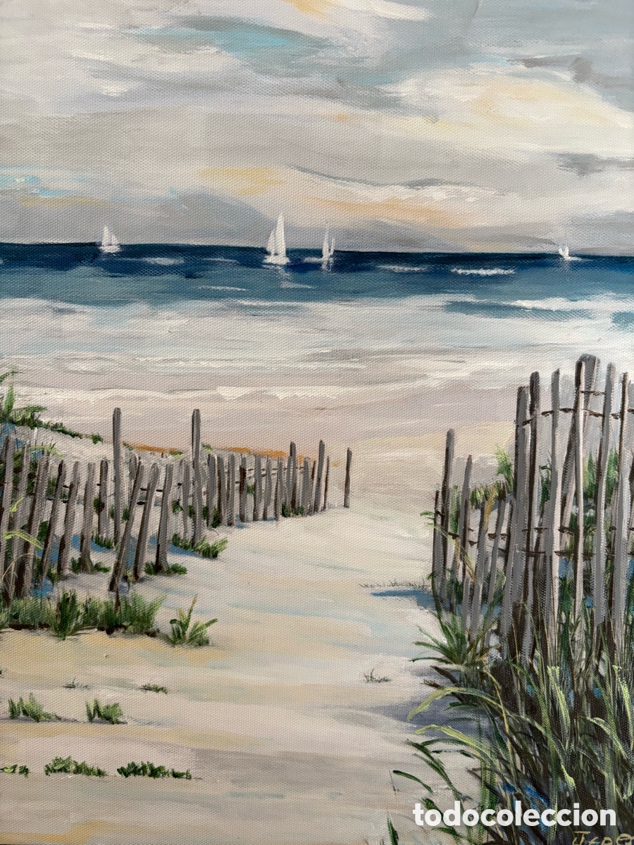 Arte: Tr&iacute;ptico pintado a mano en acr&iacute;lico de playa - Foto 2