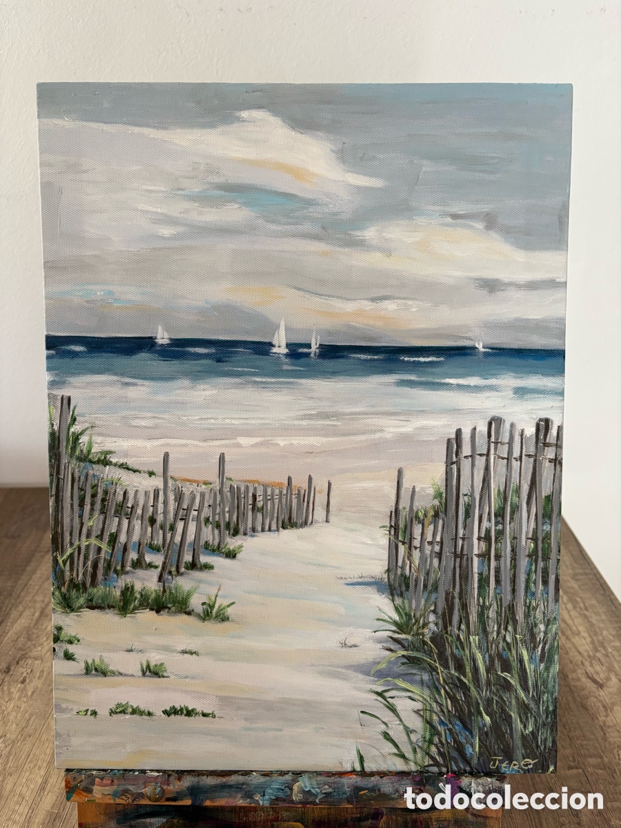 Arte: Tr&iacute;ptico pintado a mano en acr&iacute;lico de playa - Foto 4