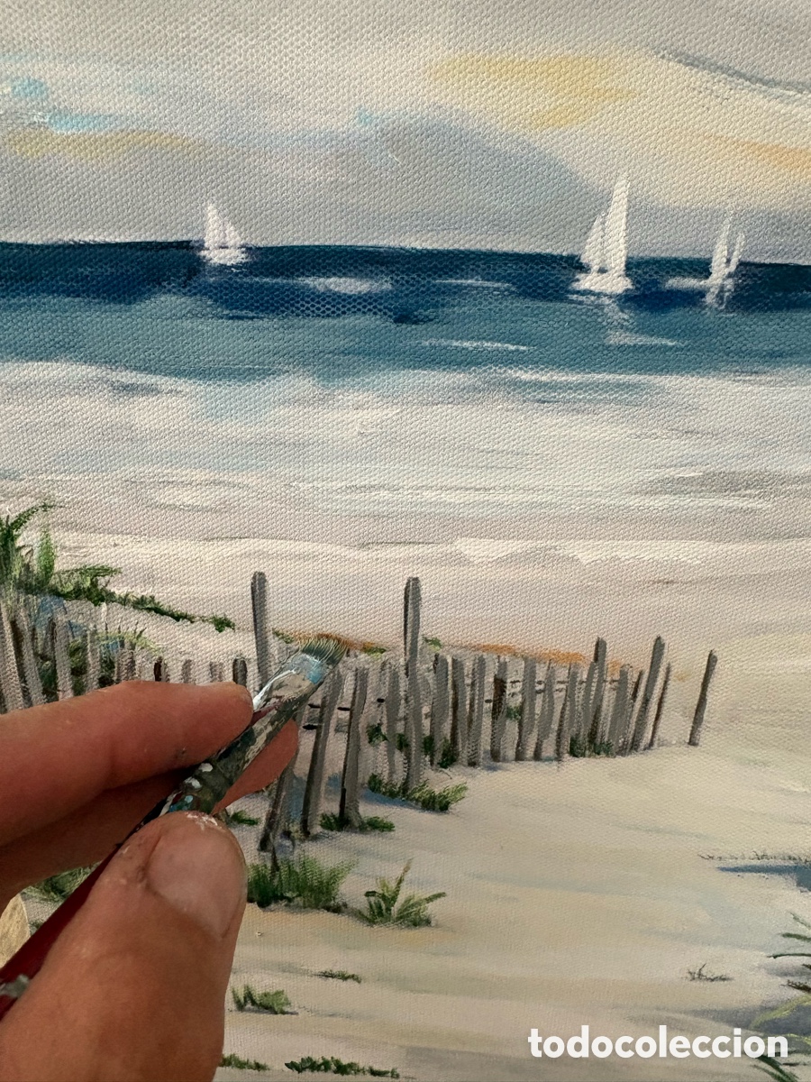 Arte: Tr&iacute;ptico pintado a mano en acr&iacute;lico de playa - Foto 5