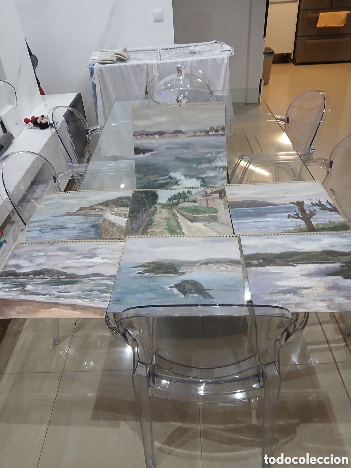 Arte: Lote 7 cuadros pintados sobre carton firmados por la parte de atras sin identificar