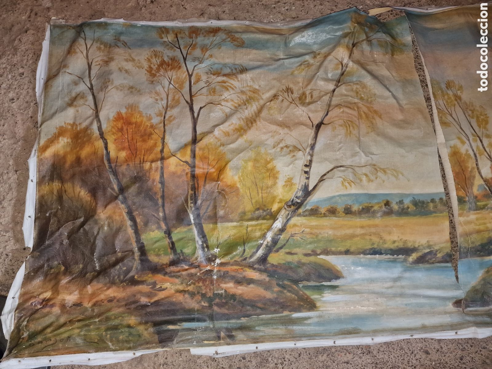 Art: Antiguo cuadro lienzo pintado,firma D.borgo&ntilde;a,medida 155x82cm,para restaurar