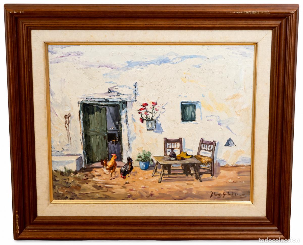 Arte: ALBERTO GISBERT SIURANA (Castellar-Oliveral, Valencia, 1923 - 2009) OLEO TELA. MEDIODIA EN EL PATIO