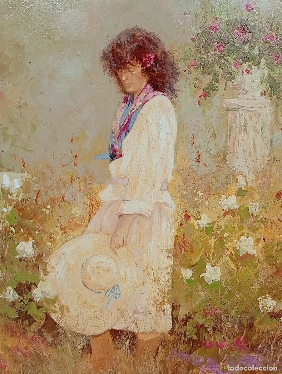 Arte: Jos&eacute; Miguel Rom&aacute;n Franc&eacute;s - Joven en el jard&iacute;n - 90 x 79 cm