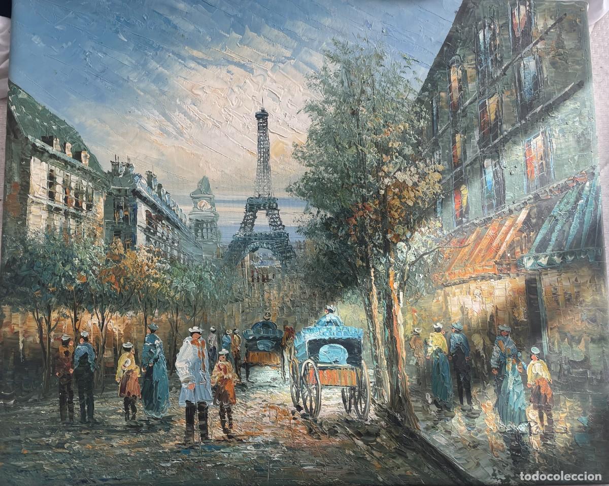 Arte: Cuadro al &oacute;leo de Par&iacute;s con la Torre Eiffel &ndash; 60 &times; 50 cm - Foto 1