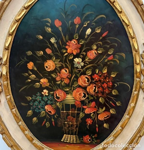 Arte: Bodeg&oacute;n Flores Oval con Marco Tallado - Foto 5