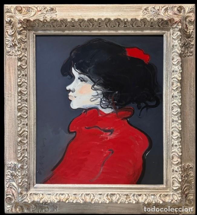 Art: Juan Garc&eacute;s Espinosa (1935-2014) - Retrato de dama de perfil con lazo rojo