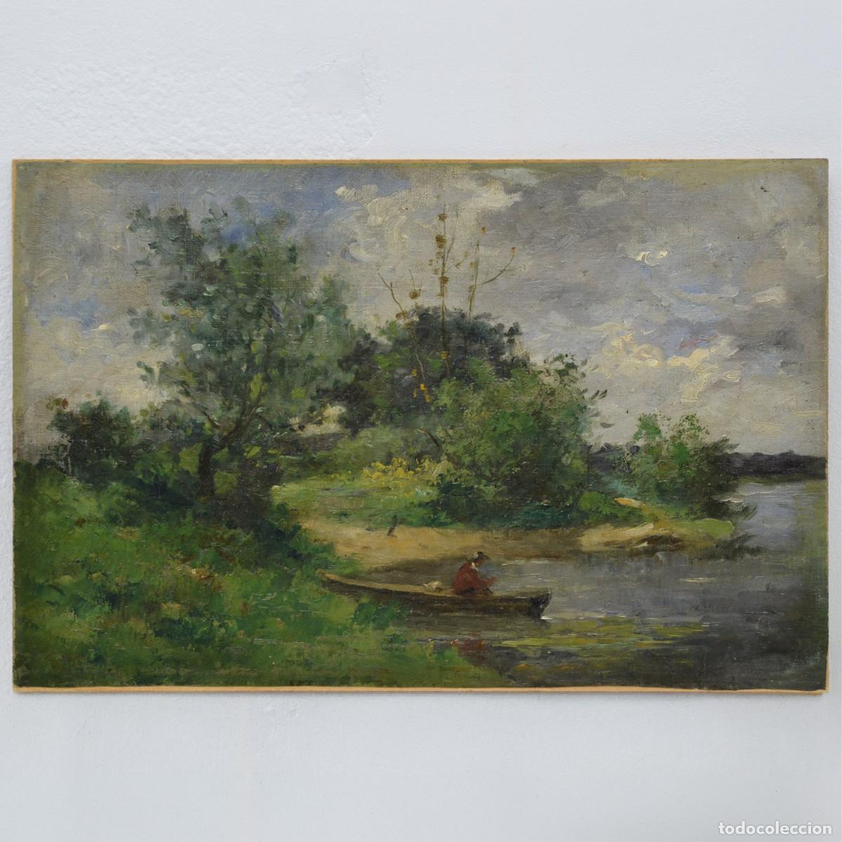 Art: Paysage De Riviere Impressionniste Barbizon Francais 19e Siecle Huile Sur Toile Signee