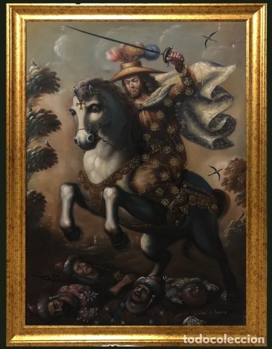 Art: Escuela peruana (c. 1960) - Magn&iacute;fico retrato de Santiago Matamoros a caballo - XL