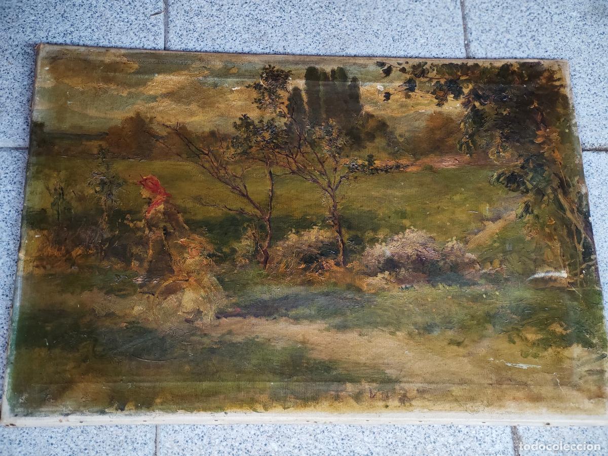 Arte: &Oacute;leo sobre lienzo S. XIX - Ram&oacute;n Pulido Fern&aacute;ndez (1867-1936) - Paisaje Rural