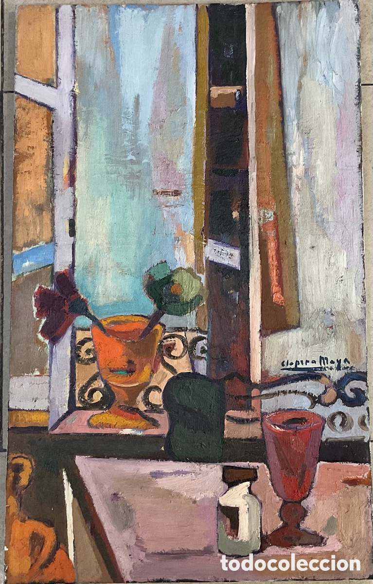 Arte: JOAN CLAPERA MAY&Agrave; (1929-2018) &ndash; LA FINESTRA I FLORS (1968) &ndash; &Oacute;LEO SOBRE LIENZO &ndash; 70 &times; 43 CM