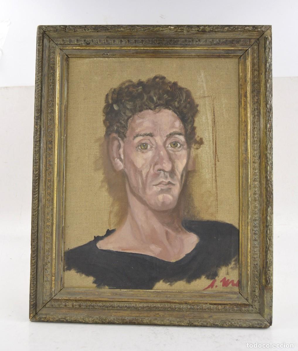Art: Retrato de hombre, pintura sobre tela, firma ilegible, artista por identificar, con marco.