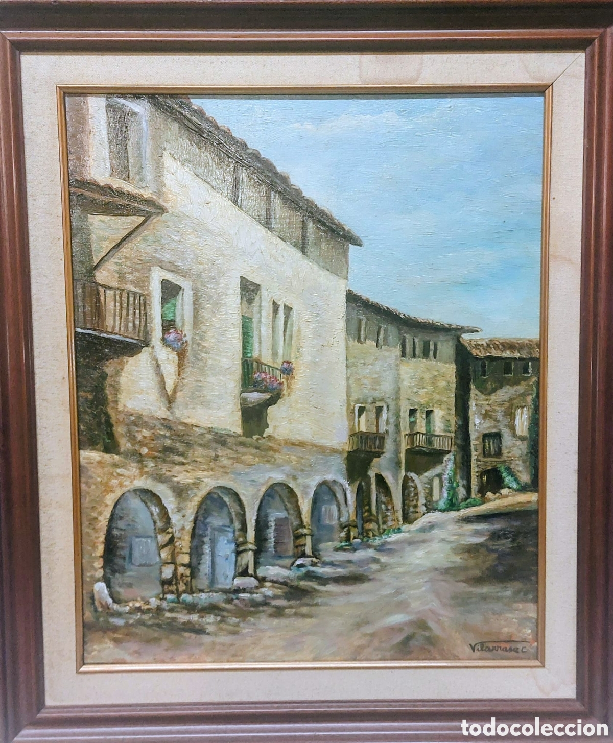 Kunst: VILARRASA CARLES OLEO TELA 61X50 MAS MARCO TEMA SANTA PAU.. VILA ANTIGA OLOT