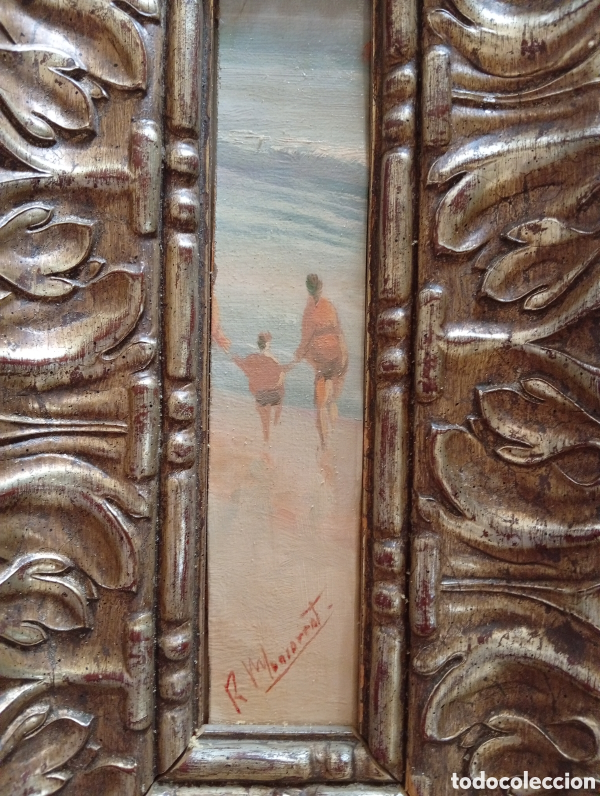 Arte: Antigua peque&ntilde;a pintura oleo tabla firma a identificar