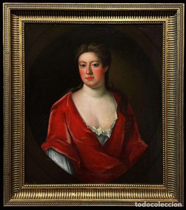 Arte: Michael Dahl, C&iacute;rculo de (1659-1743) &ndash; Retrato de una dama de la corte con vestido rojo