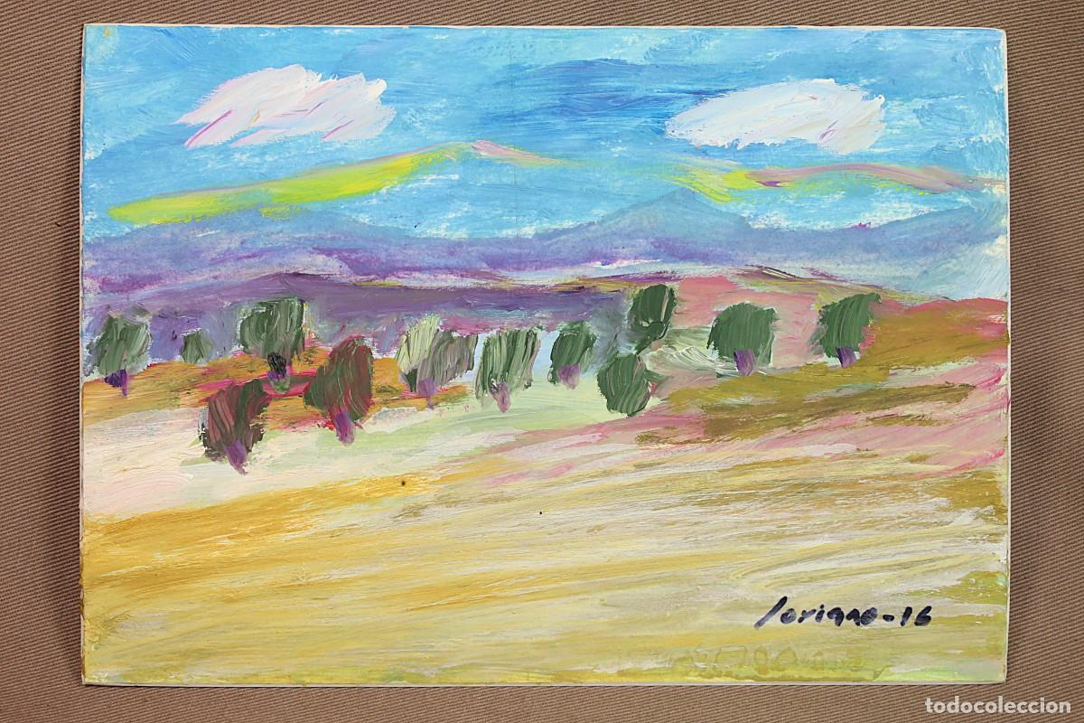 Kunst: &Oacute;leo sobre cart&oacute;n, apunte paisaje. Pedro Soriano Moll. Oil on cardboard, landscape study.