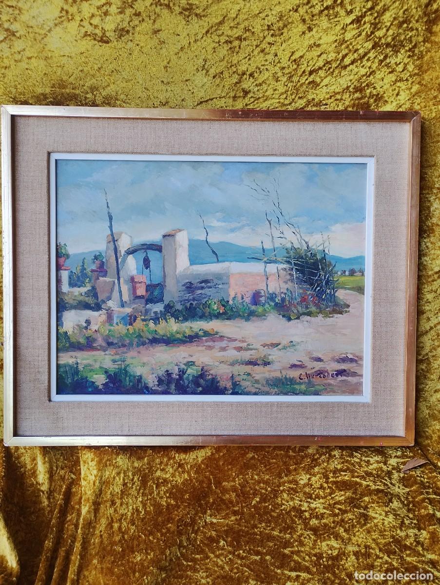 Art: Precioso cuadro &oacute;leo firmado C.Mercader de una alberca en camino rural que parece L&eacute;rida, Fraga, Ter