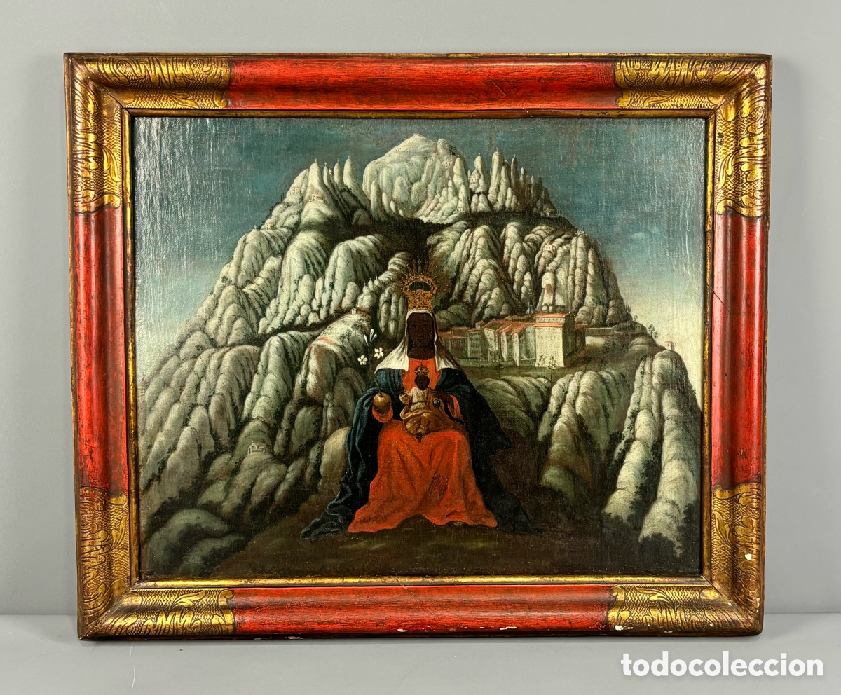 Arte: VIRGEN DE MONTSERRAT (LA MORENETA) - &Oacute;LEO SOBRE TELA - SIGLO XVIII-XIX